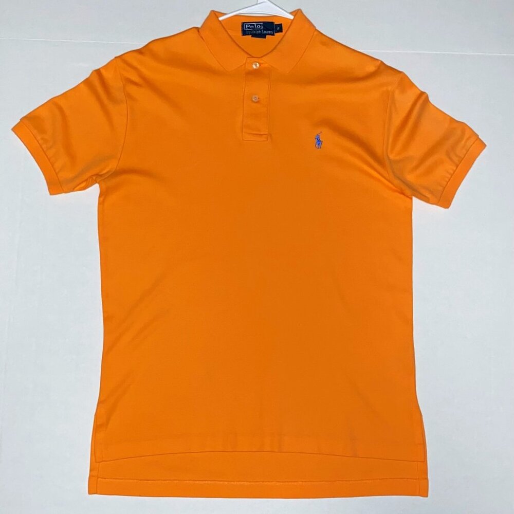 Ralph Lauren Polo Shirt Orange Short Sleeve 2 Button Mens Size S Classic Fit